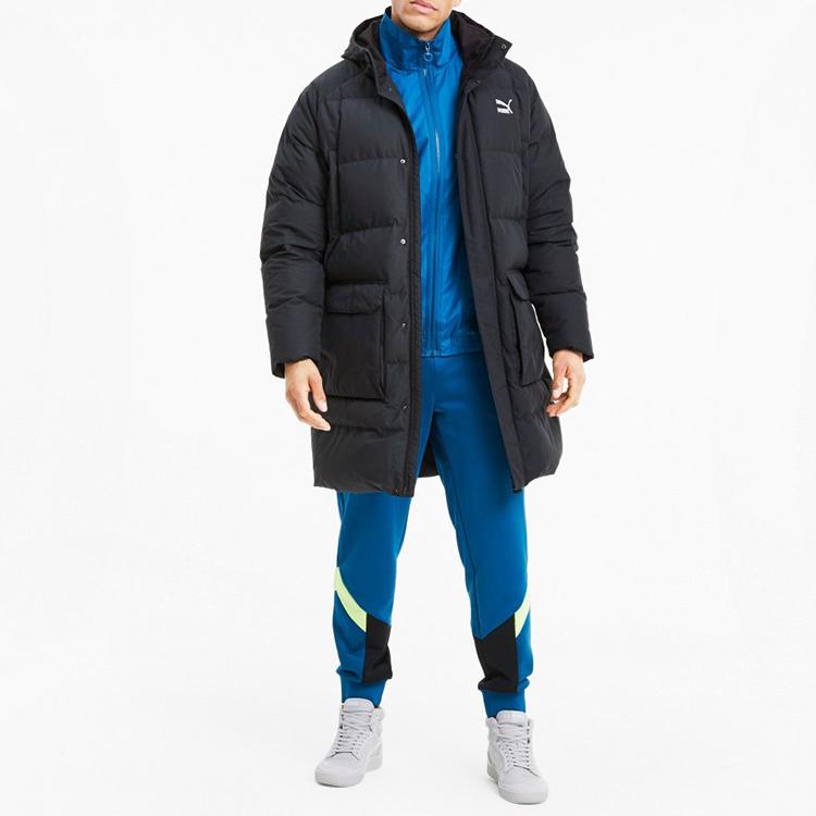 Puma Classics Long Down Hooded Mid-Length Warm Down Jacket Men Outerwear Black 599309-01
