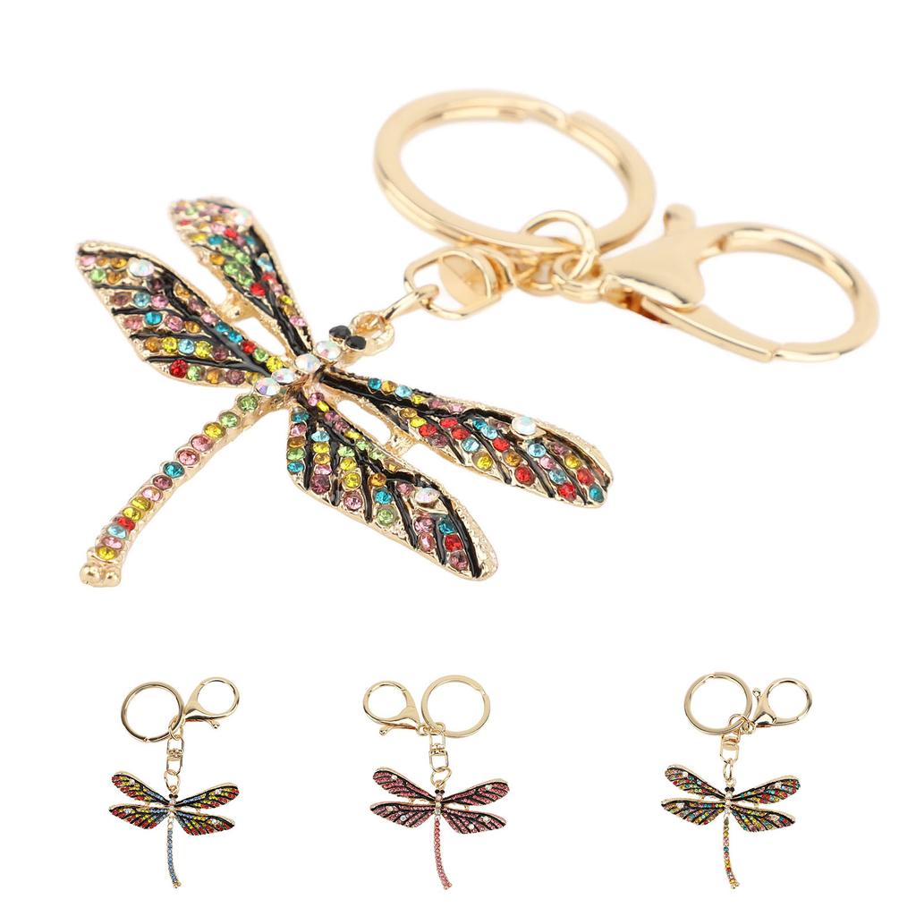 Libellen-Schlüsselanhänger, Zinklegierung, funkelnde Strasssteine, süßer Libellen-Schlüsselring für Handtasche und Rucksack