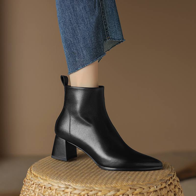 Krazing Pot Sheepskin Winter Round Toe Med Heels Fashion Boots Women Zipper Elegant Women Ankle Boots