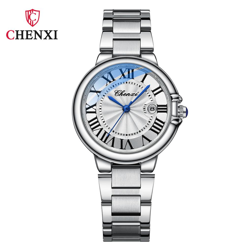 CHENXI 039 Men's and Women's Couple Quartz Watch Luxury Top Brand Waterproof Stainless Steel Strap Silver Date Couple Watch Gift