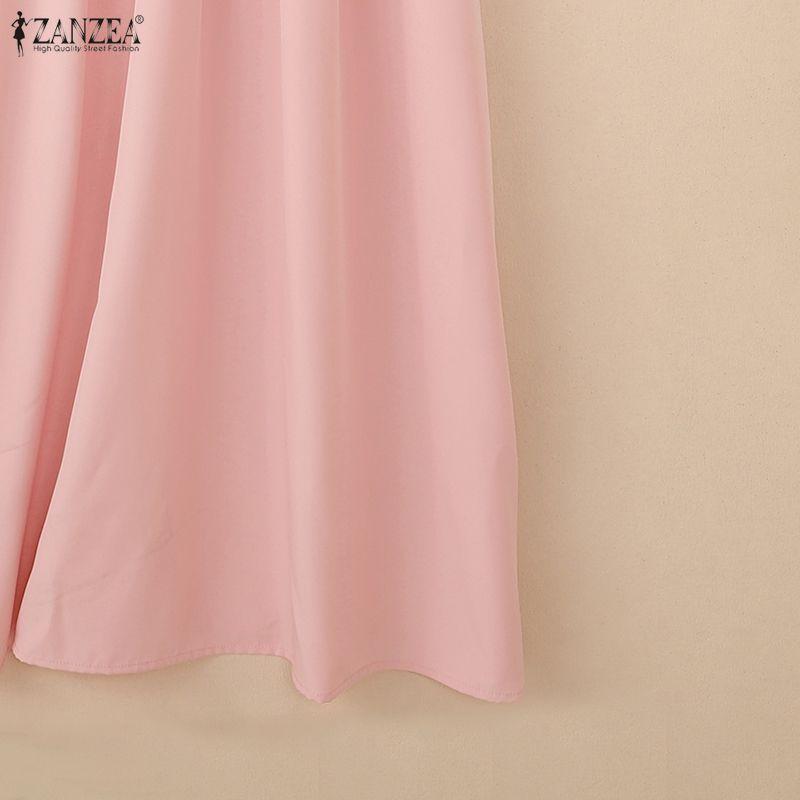 ZANZEA Abito Casual da Donna Musulmana a Girocollo, Monocolore, Manica Lunga