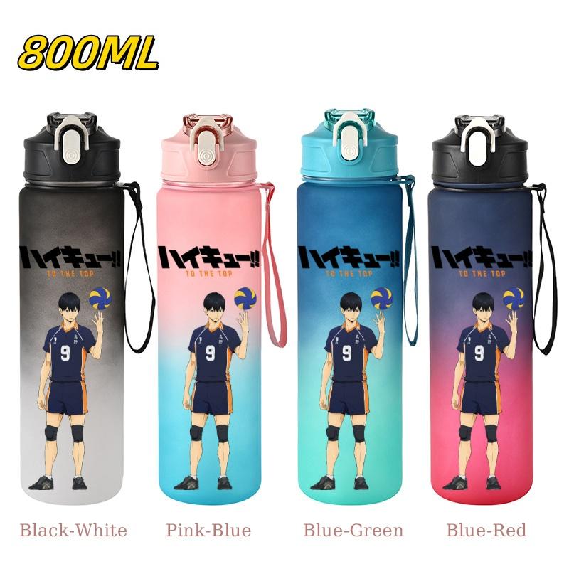 

Anime Haikyuu Large Capacity Sports Water Bottle Straw Leak Proof Colorful Plastic Cup Gym Outdoor Camping 800ML with for Kid Friendly Entertaining Pink-Blue-1PCS