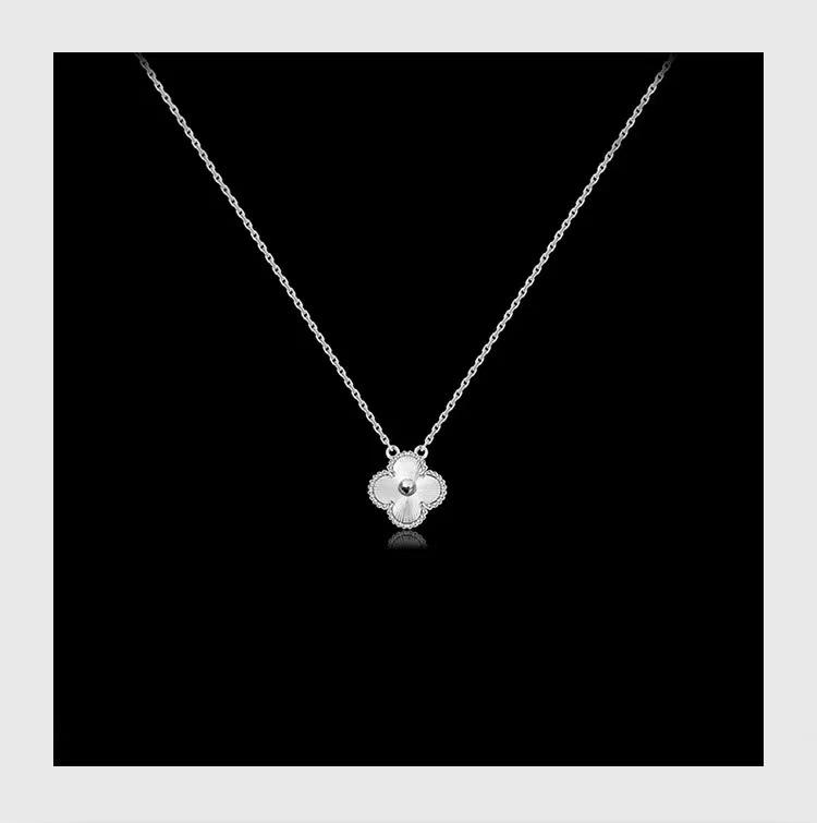 Gold-Plated Nickel Silver Four-Leaf Clover Necklace with Laser Engraved Double-Sided Pendant