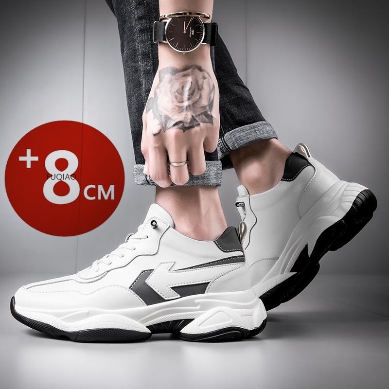 Fashion PU Leather Elevator Shoes for Men 8CM Invisible Height Increase White Sneakers Hidden Inner Heightening Casual Shoes New