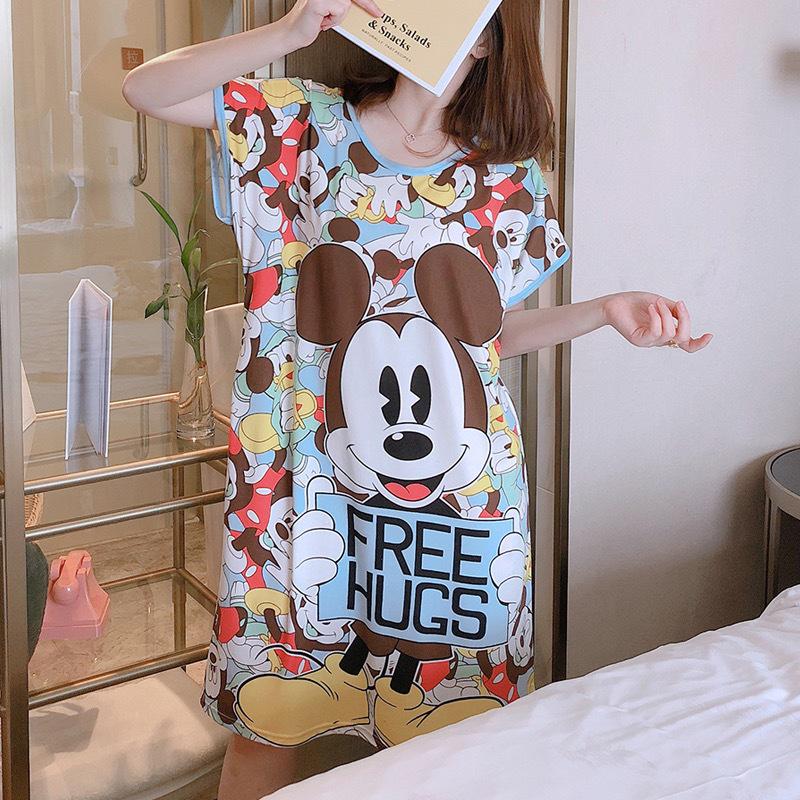 Women's Short Sleeve Cartoon Nightgown - Loose Fit Pajamas for Summer, Spring & Autumn