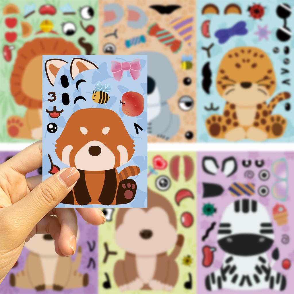 8 Cartoon Animals Make A Face Face Change Sticker DIY Hand Account Small Card Mobile Phone Case Decoration