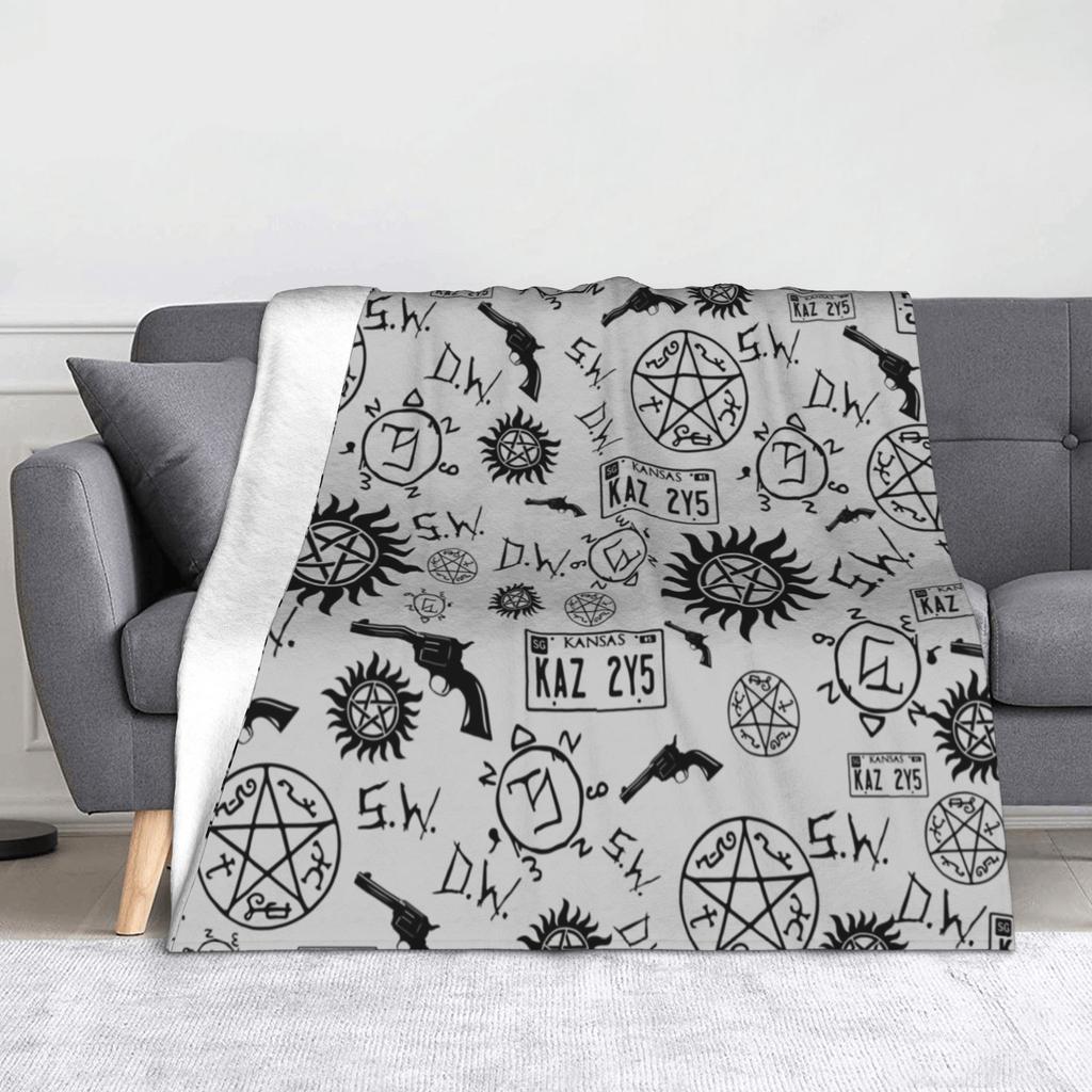 Sam Winchester Dean Winchester Castiel Blanket Cover Velvet Supernatural Movie Wings Thin Throw Blankets for Bedroom Sofa Quilt