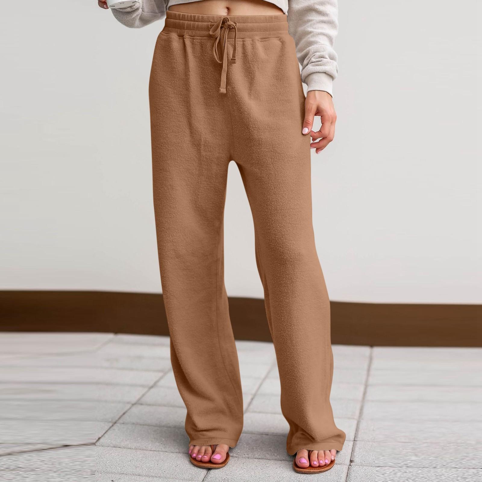 

Женские брюки с завязками на талии, широкие брюки, свободные, пушистые, повседневные брюки, повседневные брюки с высокой талией, брюки-джоггеры M коричневый