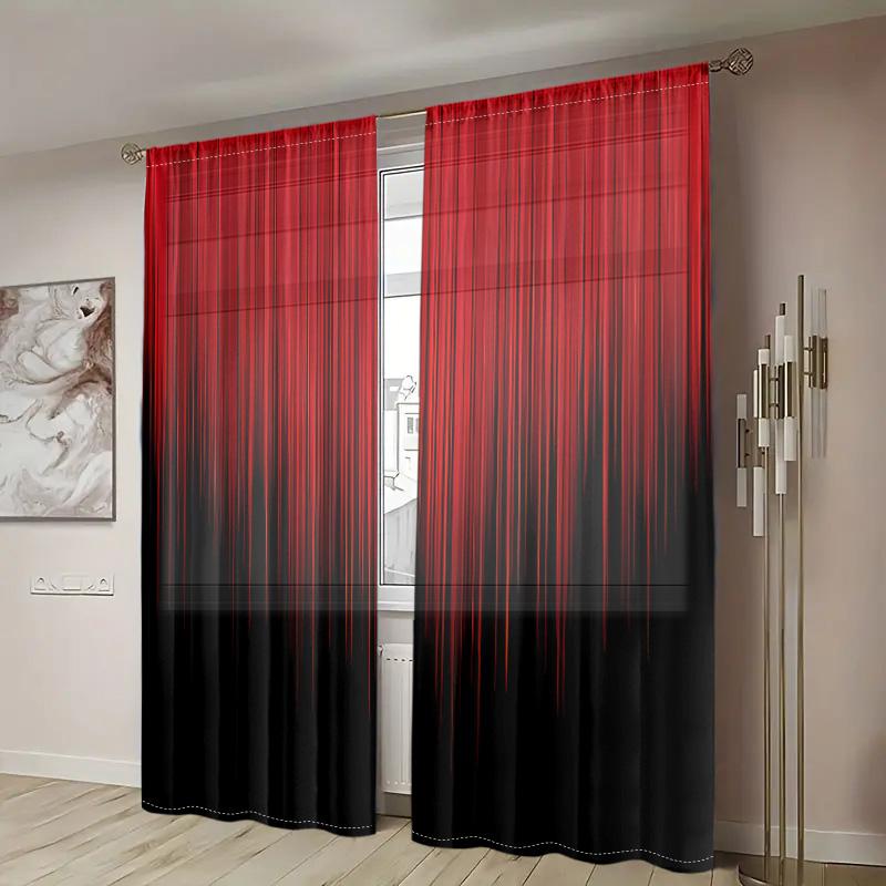 2 Pieces, Vibrant Red and Black Striped Curtains - Semi Dark and Easy To Hang - Living Room, Bedroom, Kitchen, Home Decoration