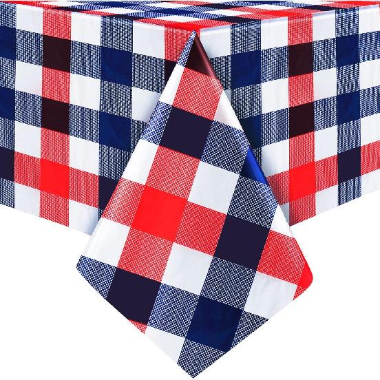 Boao 3 Pieces 4th of July Table Cloth Memorial Day Red White and Blue Tablecloth Buffalo Plaid Plastic Table Covers Rectangle Checkered Patriotic