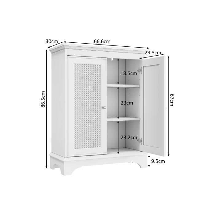 Meuble de salle de bain - MUVOE - Armoire blanche - Espace de rangement - Étagères réglables - Design bohémien