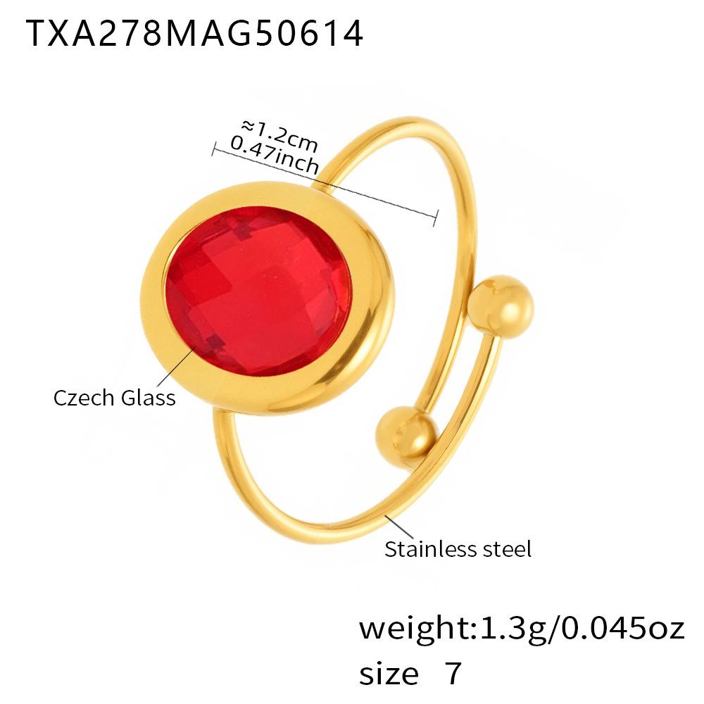 18k Gold Plated Open Ring with Qiong Yao Czech Glass Stone in Stainless Steel Bezel