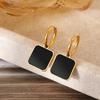 Stainless Steel Earrings New Popular Black Acrylic Square Exquisite Fashion Light Luxury Earrings For Women Zircon Banquet Gift