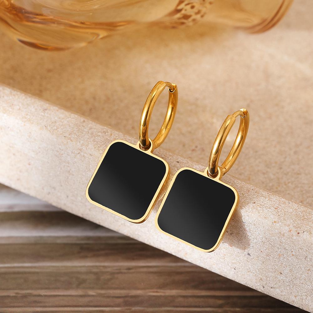 Stainless Steel Earrings New Popular Black Acrylic Square Exquisite Fashion Light Luxury Earrings For Women Zircon Banquet Gift
