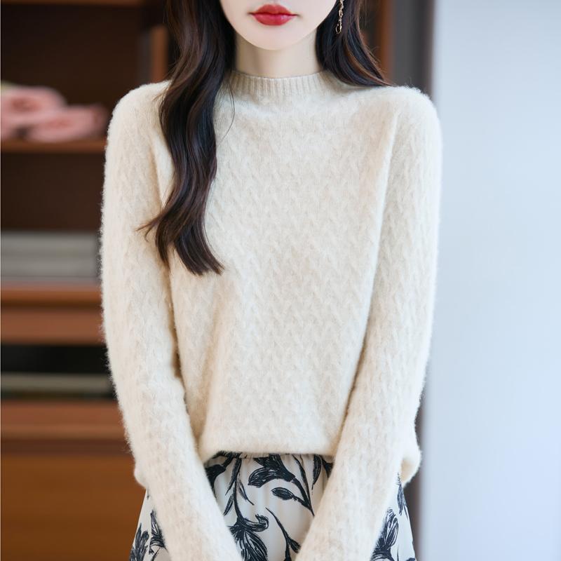 Women's Cashmere Sweater Qinghe Cashmere 30% Cashmere 70% Wool Autumn and Winter Pullover Warm and Fashionable