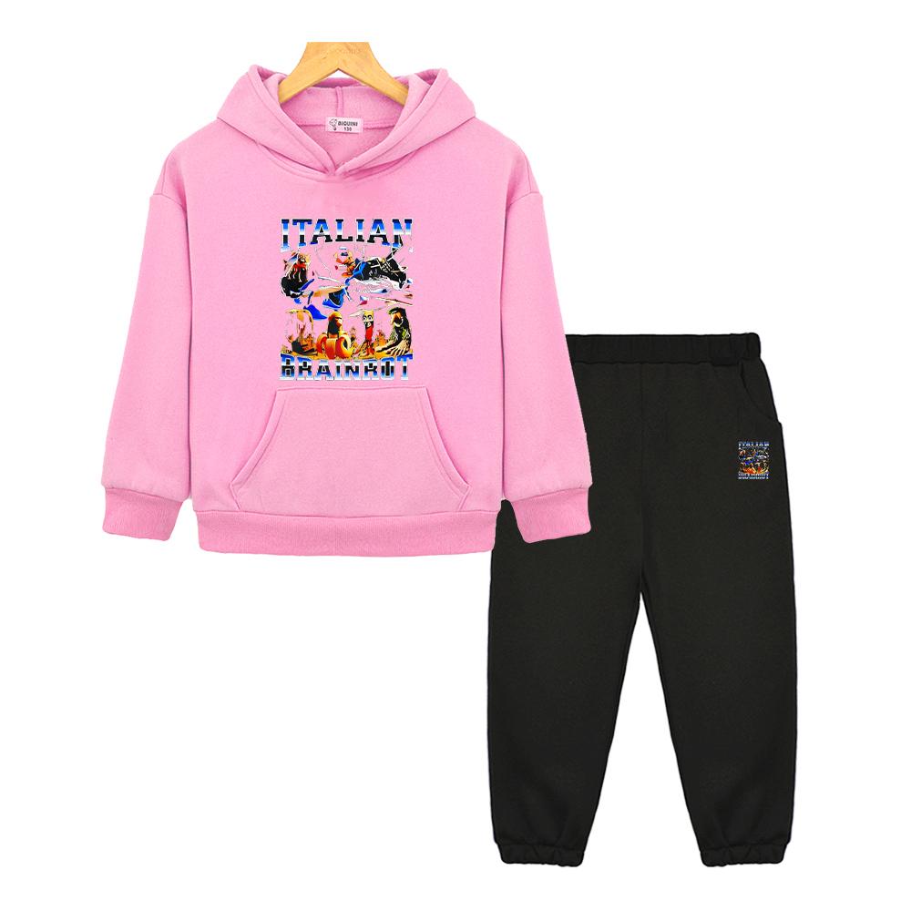 Italian Brainrot kids boutique clothes boys girls Hooded Sets Autumn Anime hoodie Fleece Sweatshirt Jacket 2pcs pullover+Pants