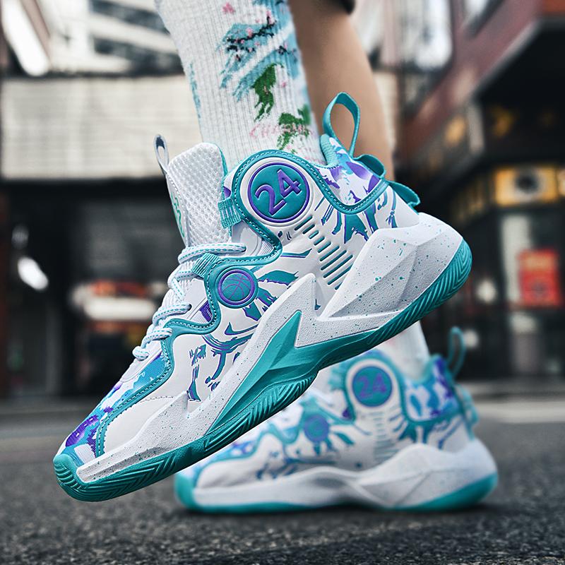 High Top Men's Shoes  Autumn New Soft Soled Combat Basketball Shoes Junior High School Students Non-slip Sports Shoes