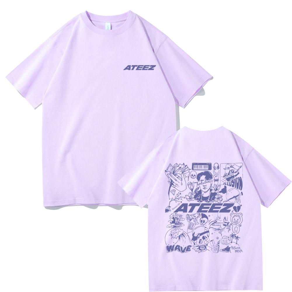 Korean Fashion Trend Ateez Kpop Graphic Print Tshirt Male Y2k T-shirts Concert Fans Gift Unisex Women's Casual Oversized Tee Shirt
