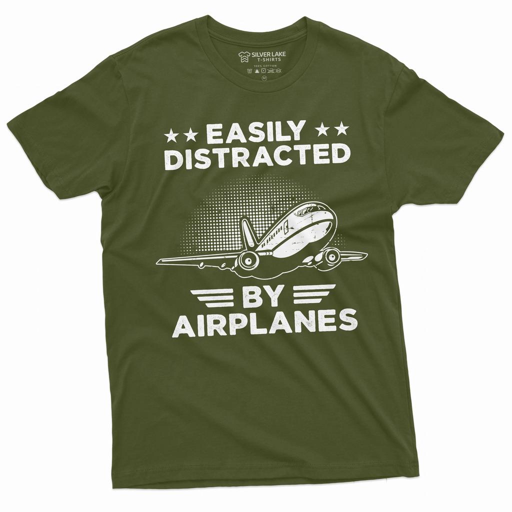 Easily Distracted by Airplanes Tee: Funny Pilot Gift for Aircraft Enthusiasts
