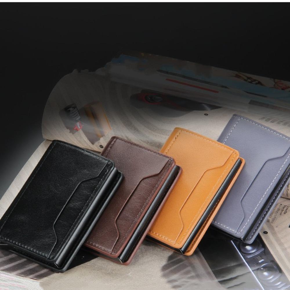 

RFID мужской короткий кошелек из искусственной кожи, алюминиевая сумка для денег, классический автоматический держатель для карт, ежедневный кофейный