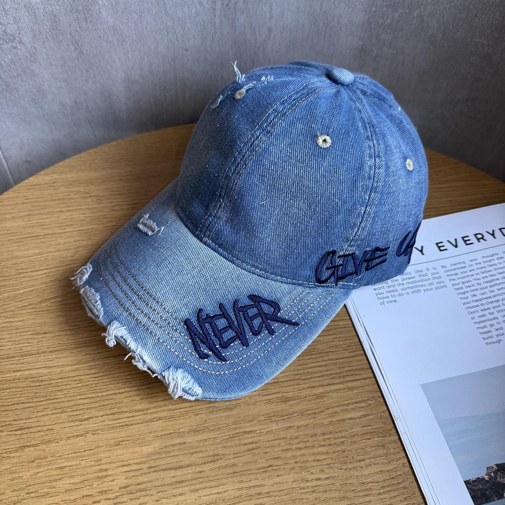 Unisex Letter Embroidery Waterwashed Denim Baseball Cap Peaked Cap For Daily Use