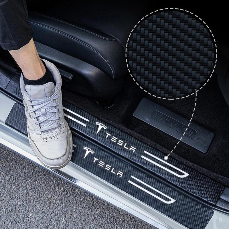 Carbon Fiber Car Door Sill Threshold Trunk Rear Stickers Scuff Scratch for Tesla Model 3 Y S X Roadster P85D P90D P100D Decal