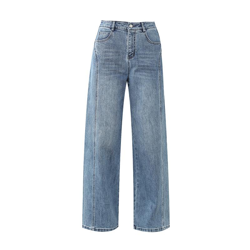 High-waisted tooling style wide-leg denim warehouse women's new thin and drape straight-leg pants casual trousers Zhengzhou women's trousers