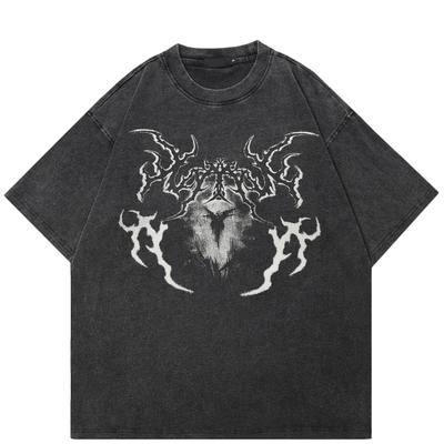 Streetwear Bat Graphic Washed Black T-Shirt Cotton Unisex Tops Tees Summer Short Sleeves T Shirt