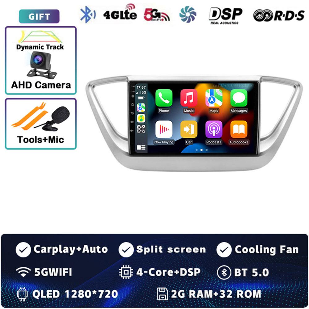 9" Android 14 Carplay Car Radio For Hyundai Solaris 2 Verna 2016-2020 Multimedia Video Player Navigation GPS Stereo 2Din WIFI+4G