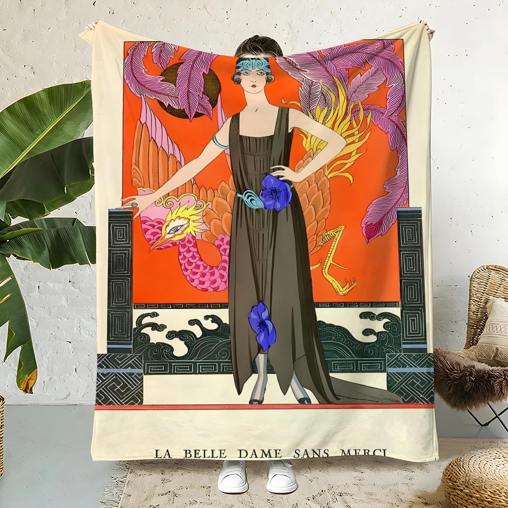 Artist G-GeorgeBarbier Throw Flannel Throw Blanket,Bed Home Office Nap Blanket Travel,Camping,Picnic Blanket Soft Decor 75x90cm