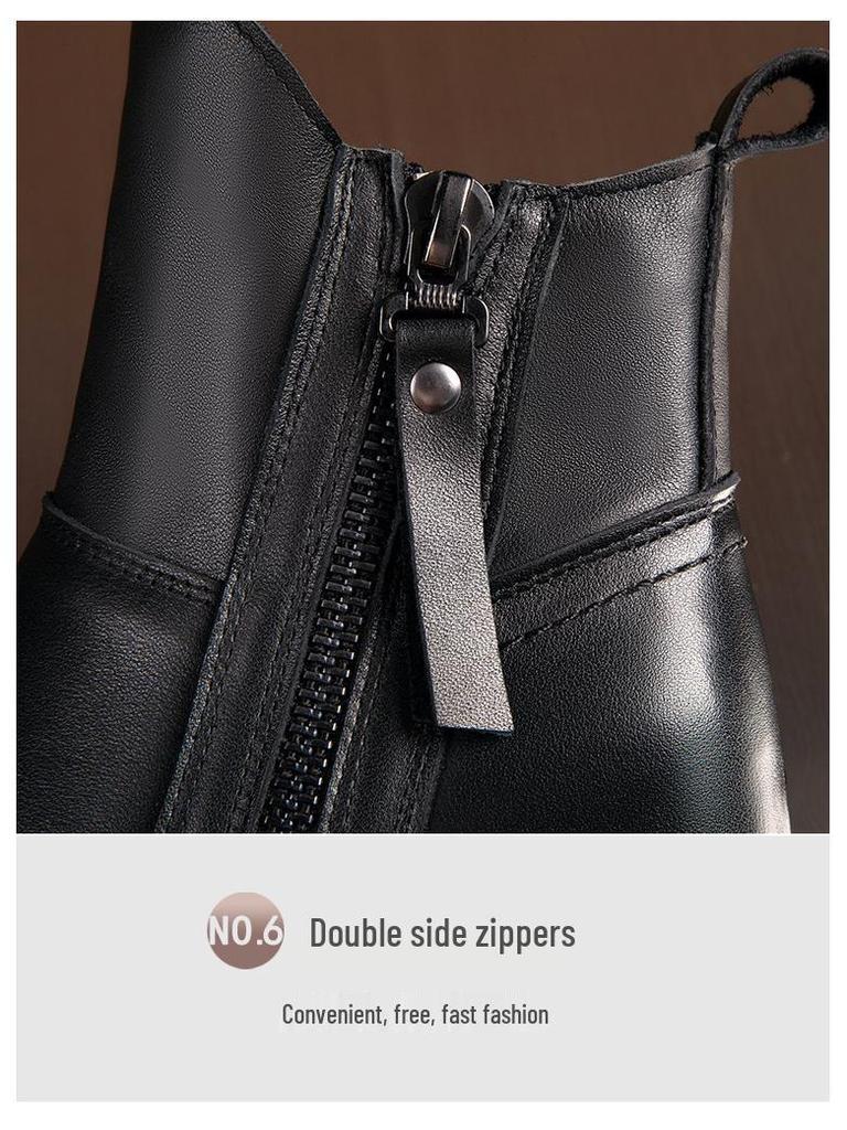 Women's Genuine Leather Platform Chelsea Ankle Boots with Hidden Heel - 2025 Autumn/Winter New British Style, Small Sizes Available