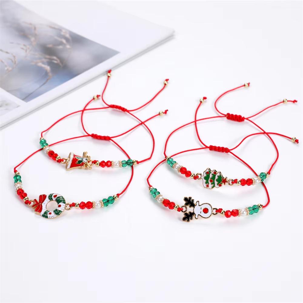 12pcs Festival Christmas Bracelets Imitation Pearl Santa Claus Xmas Tree Pendant Party Jewelry Gifts for Girls Kids Adult