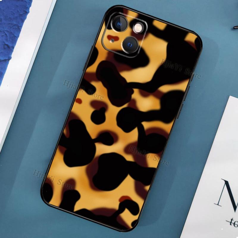 Tortoiseshell Tortoise Shell-fodral på för iPhone 11 12 13 Pro Max Mini X XR XS Max 6 7 8 Plus SE 2020 telefonbaksida