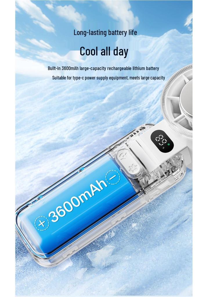Foldable Portable Handheld Fan with Ice Cooling & Digital Display, High-Speed Turbo Cooling