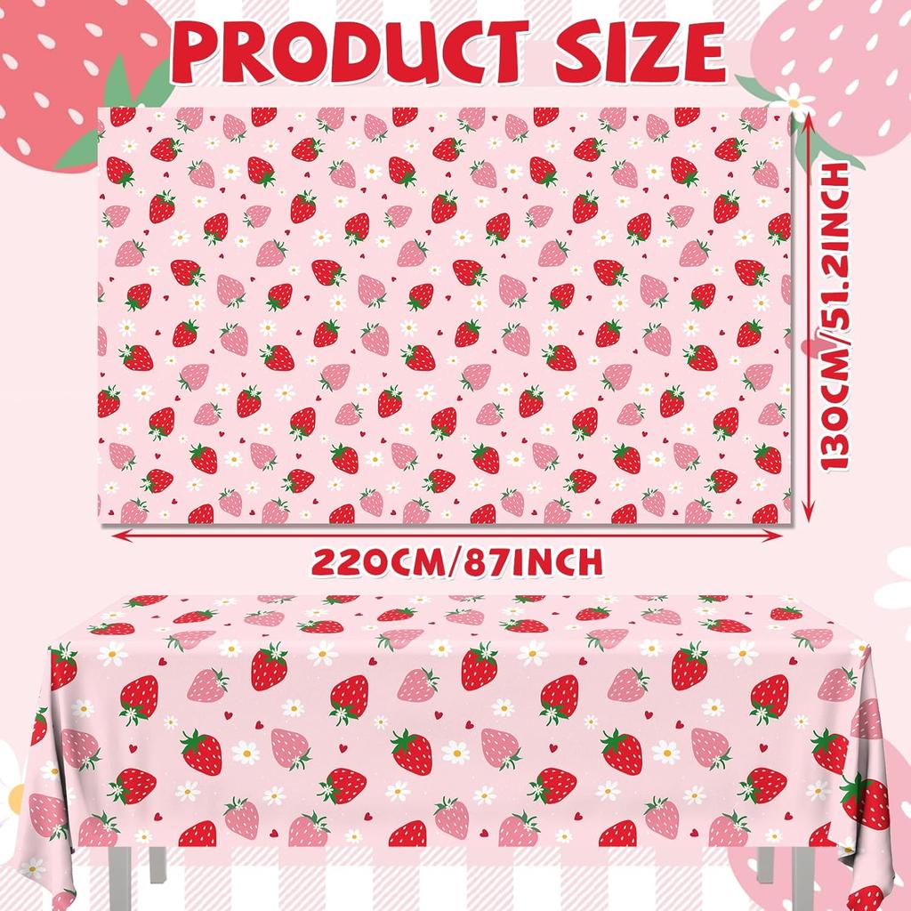 3Pcs Strawberry Tablecloth Plastic Berry First Birthday Table Cloth Strawberry Birthday Decorations Sweet One Table Cloth Strawberry Party