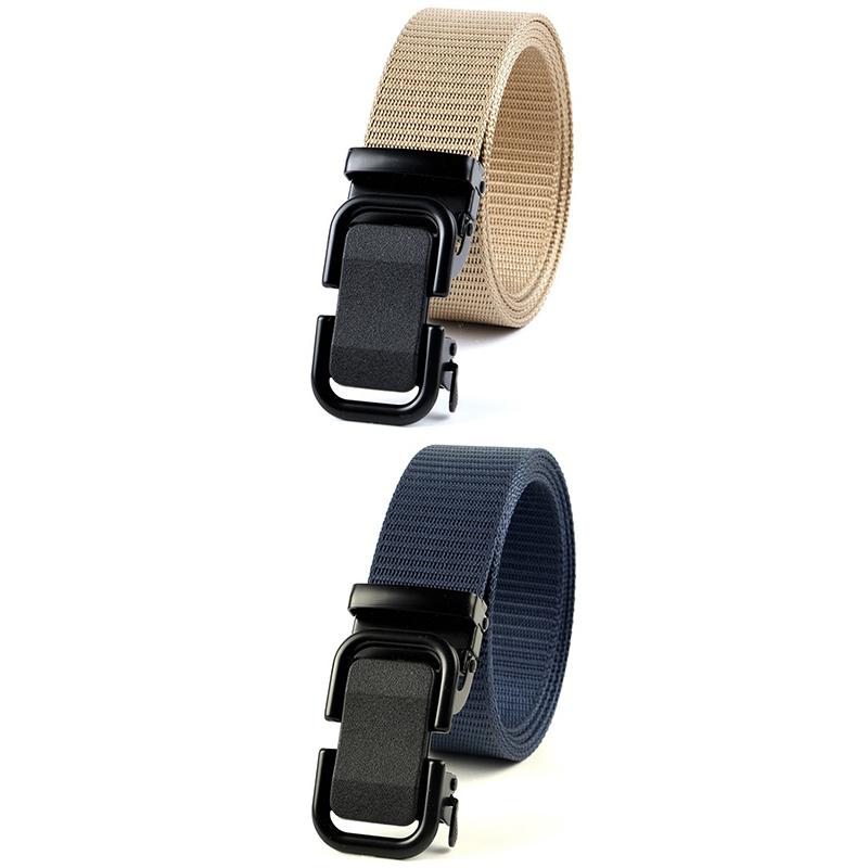Men'S Belt Automatic Metal Buckle Imitation Nylon Webbing Outdoor Work Belt Toothless Automatic Buckle Casual Sports Canvas Belt