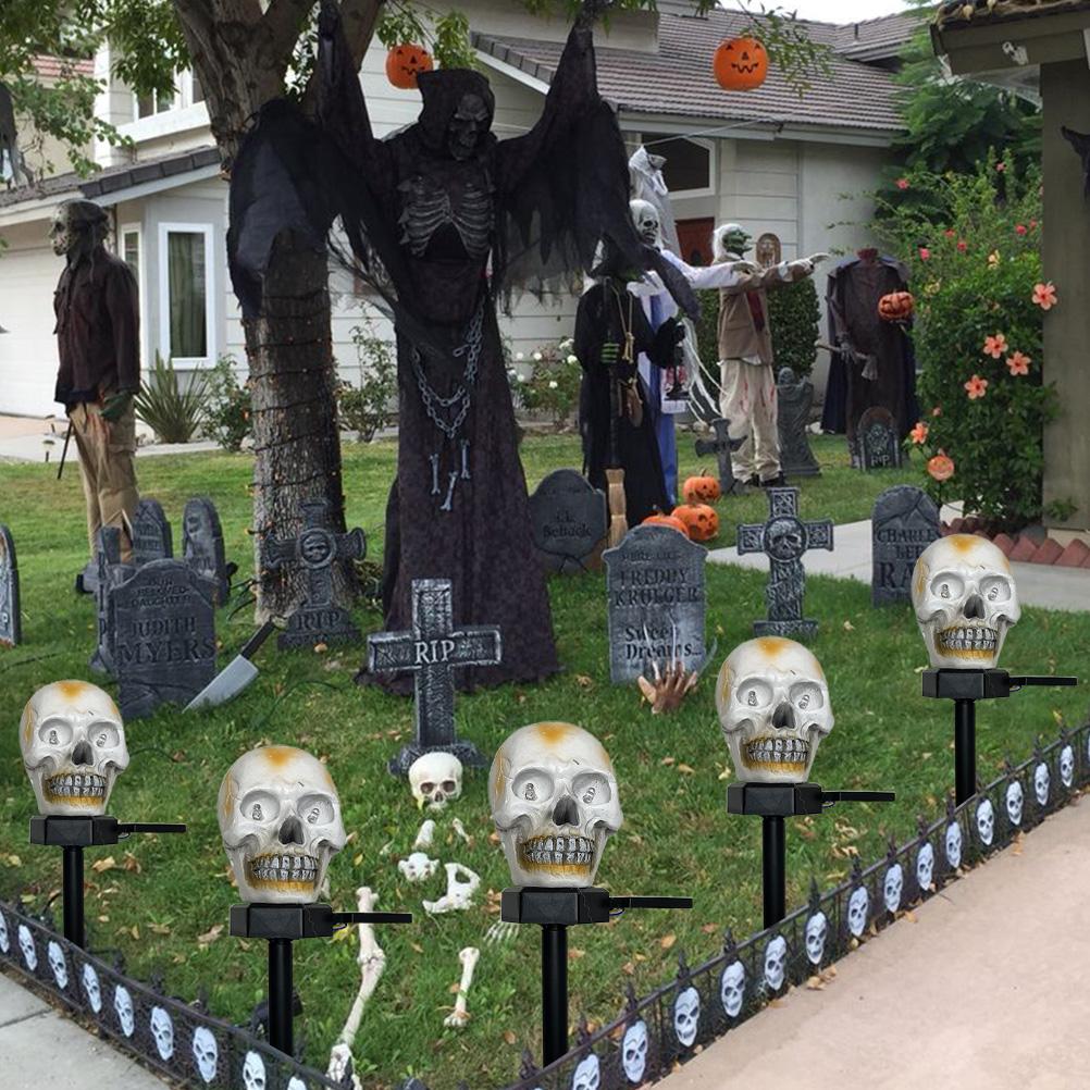 Solar LED Halloween Skeleton Decoration Stakes Glowing Skeleton Head Skeleton Lamp Outdoor Lawn