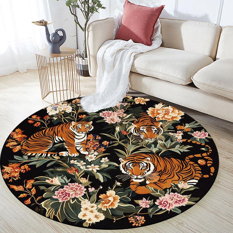 Tiger pattern round rug,Carpet Rug for Living Room Bedroom Playroom ,Non-slip Floor Mat,Holiday Gifts and Birthday Gifts.