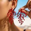 Gold Color Coral Starfish Dangle Earrings for Women Trendy White Enamel Lustrous Imitation Pearl Drop Studs Pretty Beach Jewelry