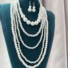 Faux Pearls Necklace and Earrings Set Fashionable Women's Faux Pearls Statement Necklace and Earrings Jewelry Set