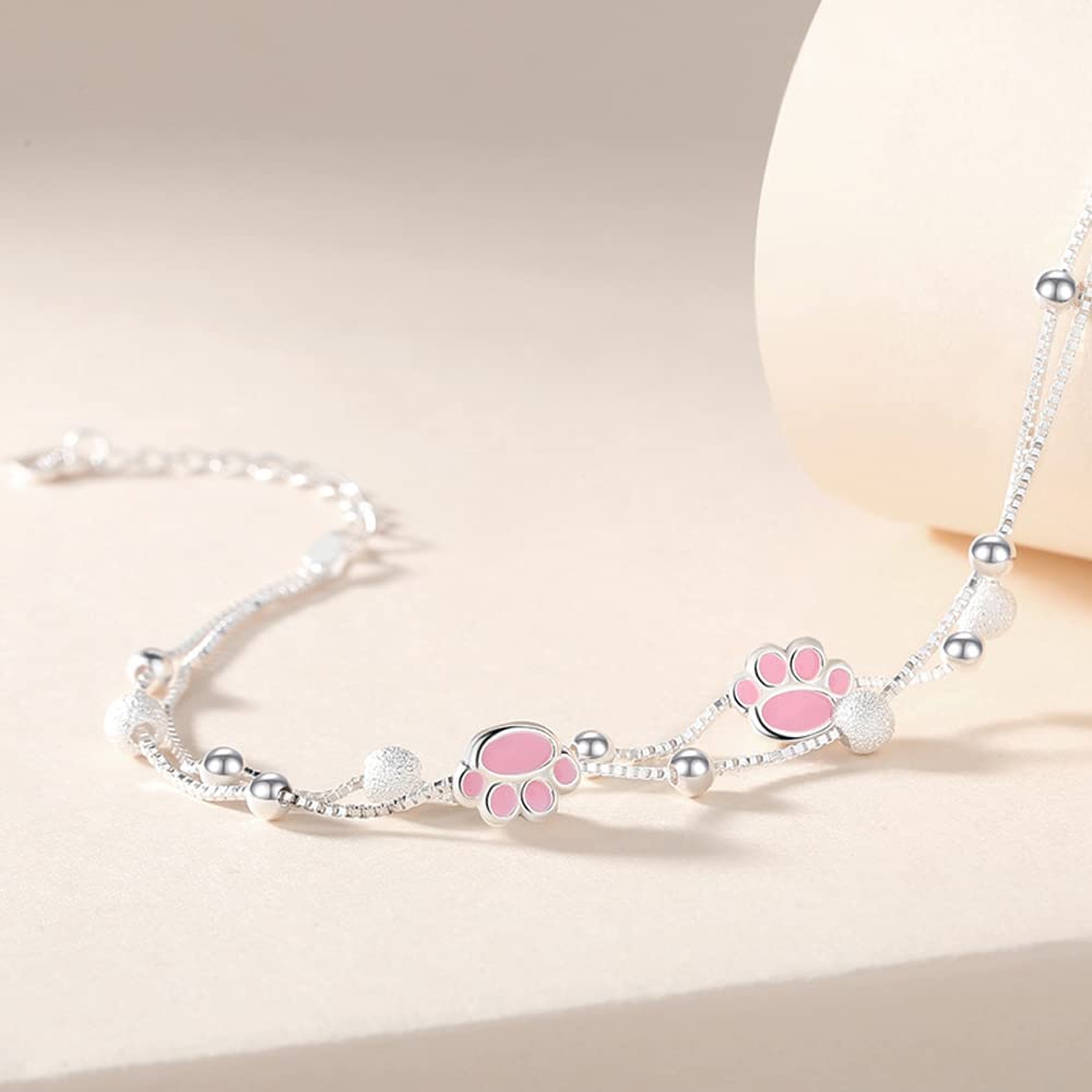 925 Sterling Silver Cat Bracelet for Popular Cute Cat Paw Comes with a Gift Box High-quality Women, Bracelet, Bracelet, Jewelry, (White Gold)