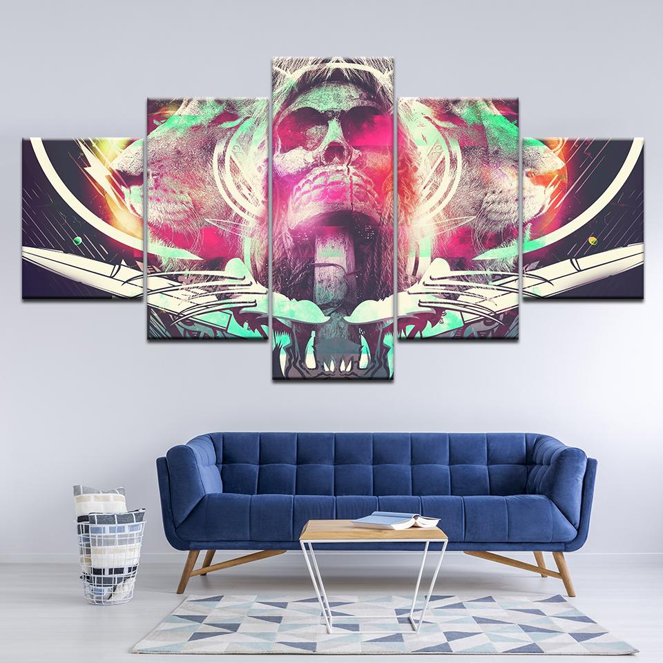 Canvas Painting abstract colorful skull 5 Pieces Wall Art Painting Modular Wallpapers Poster Print for living room Home Decor