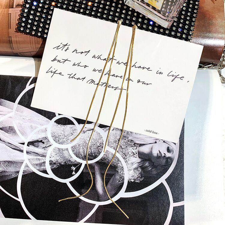 925 Sterling Silver Long Tassel Chain Stud Earrings - European & American Style Dangle Earrings