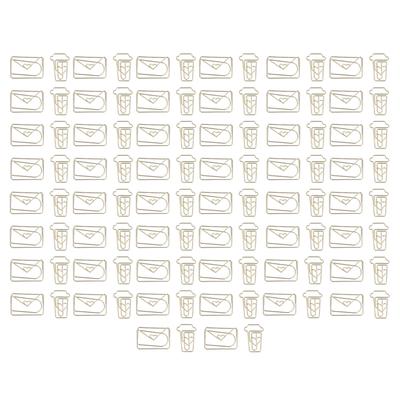 100Pcs Funny Planner Clips Anti Rust Electroplating Process Envelope Coffee Cup Gold Paper Clips