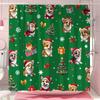 Funny Christmas Puppy Shower Curtain Christmas Tree Gift Bow Snowflake Polyester Fabric Shower Curtain Bathroom Decor With Hooks