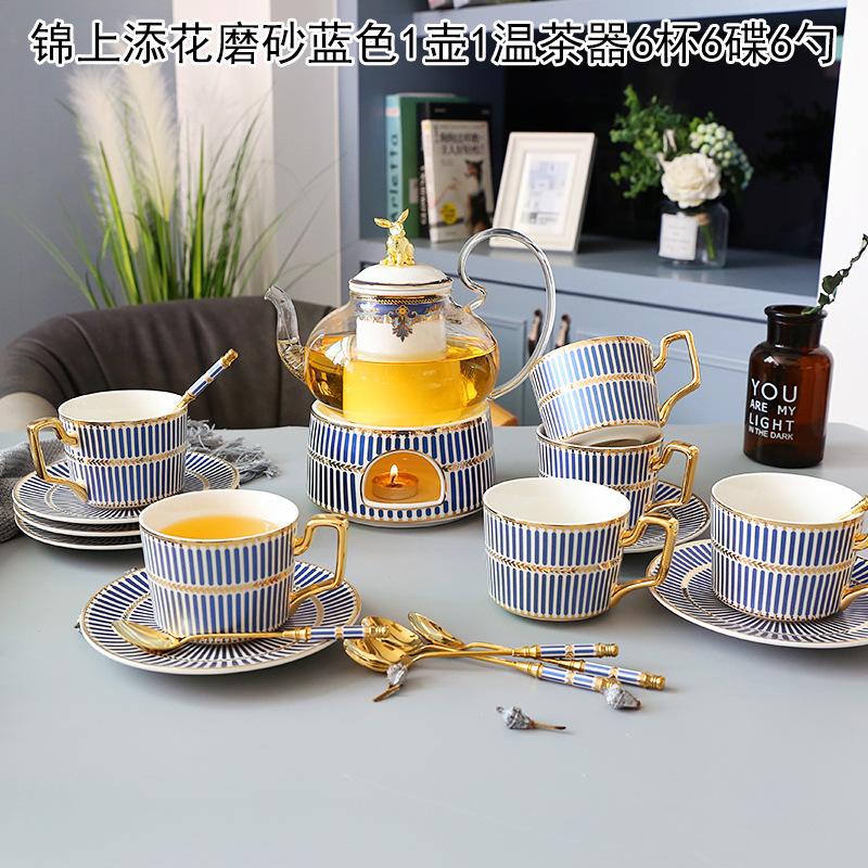 Household Flower Teapot Set, Glass Boiled Fruit Teapot, Ceramic Afternoon Tea Flower Fruit Teacup Tea Set, Candle Heating