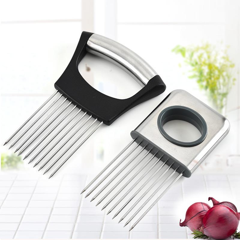 Stainless Steel Onion Slicer Holder for Slicing Vegetable Fruit Slicer Storage of Onions and Vegetables Garlic Press Gadgets