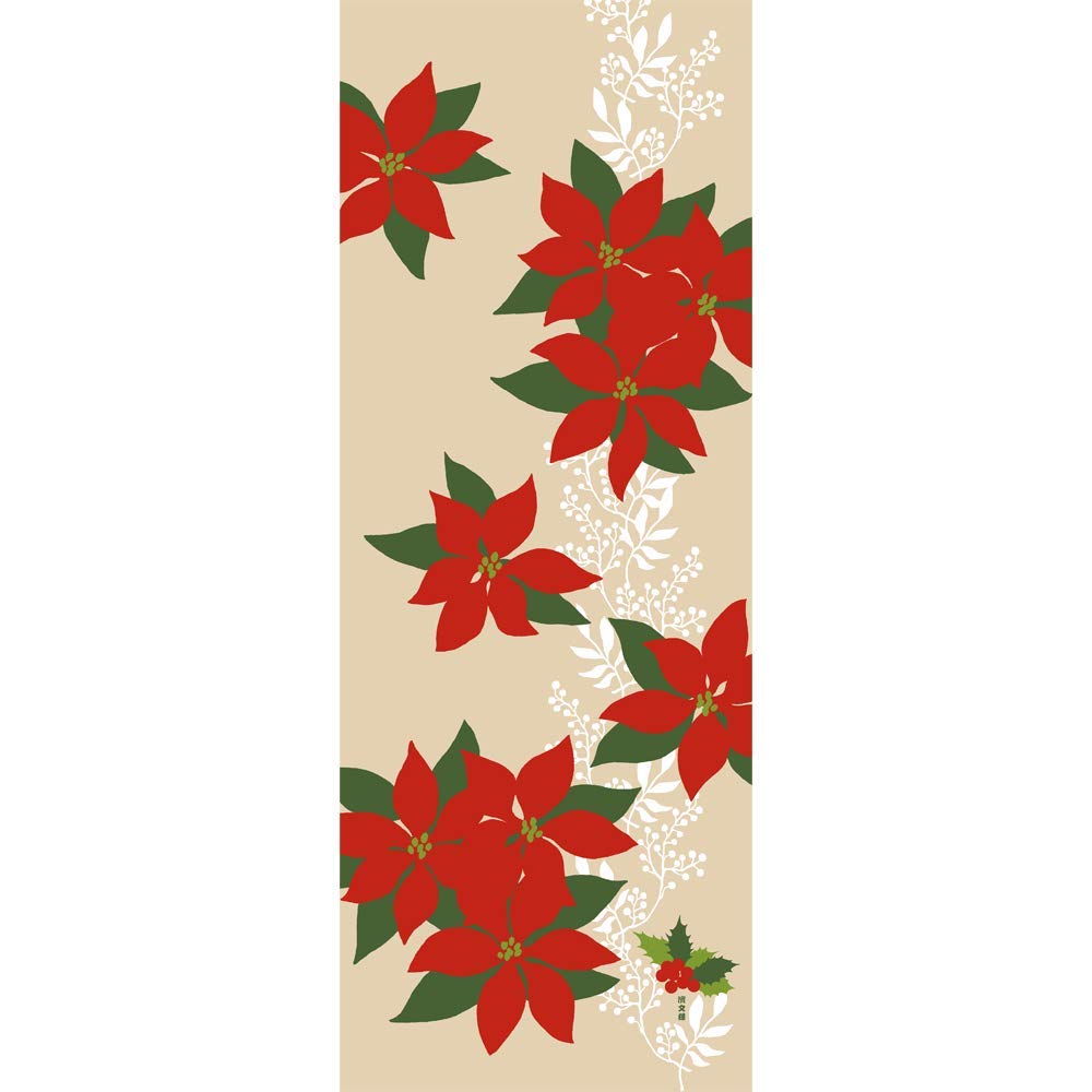 

Hama pattern painted tenugui poinsettia бежевий