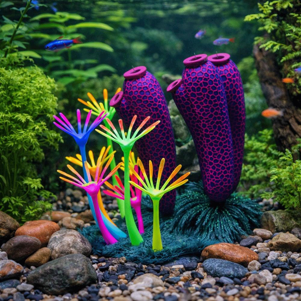 Simulation Thumb Coral Ornament Colorful Fluorescence Luminous Coral Silicone Artificial Plants Glowing Coral Coral Reef Setup