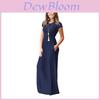 Elegantes Damen Boho Kurzarm Einfarbig Abendparty Maxikleid Übergröße Freude